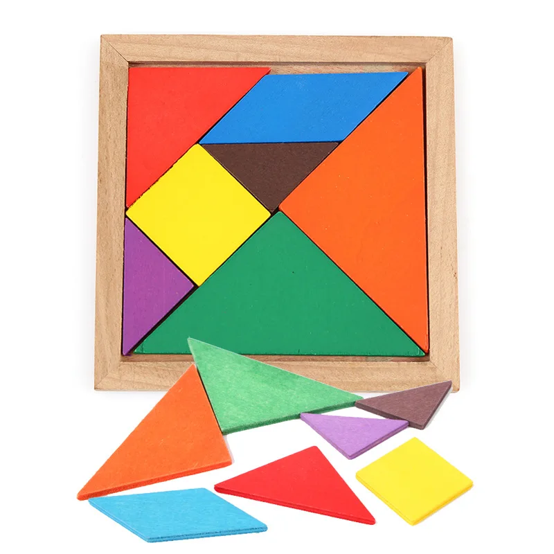 Quebra-cabeça de 7 peças, tangram, de madeira, colorido, iq, jogo, desafio para o cérebro, brinquedos educativos inteligentes para crianças, de alta qualidade