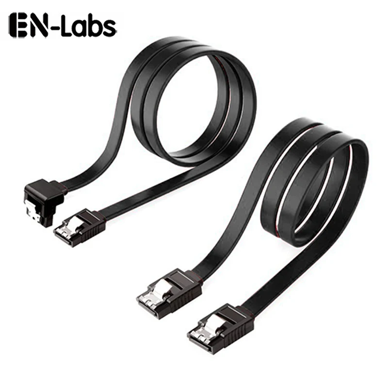 EN-Labs SATA III 6Gbps 1x Straight Data Cable and 1x 90 Degree Angle Cable w/ Locking Latch for HDD SSD SATA 3.0 drives (2Pack)