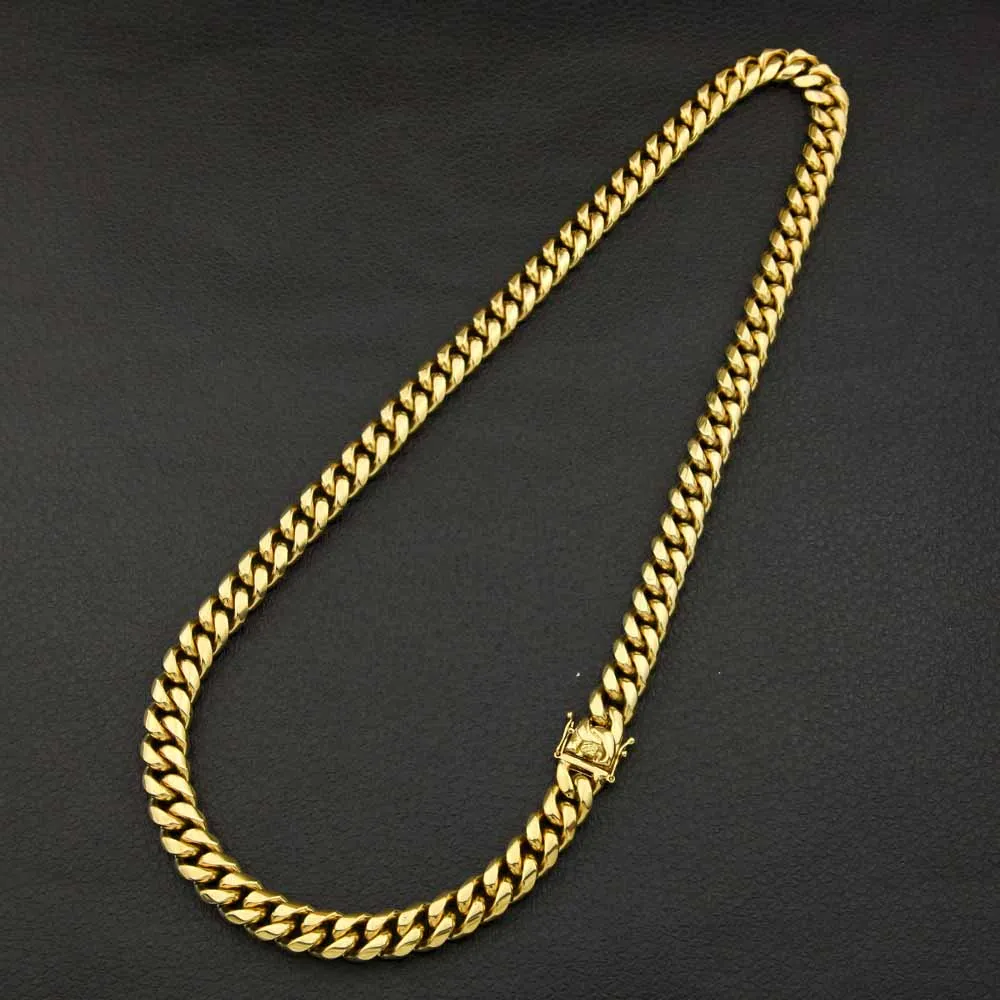 2018 New Arrival 8mm/10mm/12mm/14mm Stainless Steel Miami Curb Cuban Chain Necklaces Mens Casting Dragon Lock Clasp jewelry