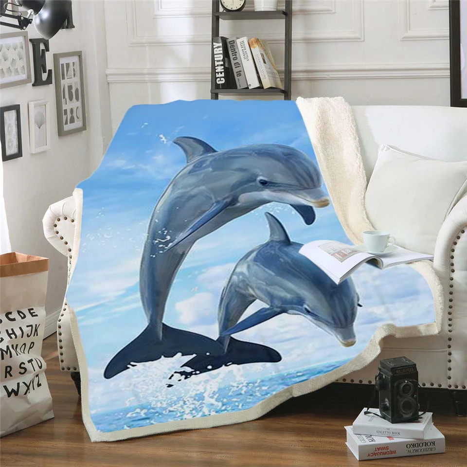 

Plstar Cosmos Cute dolphin colorful animal Blanket 3D print Sherpa Blanket on Bed Home Textiles Dreamlike style-2