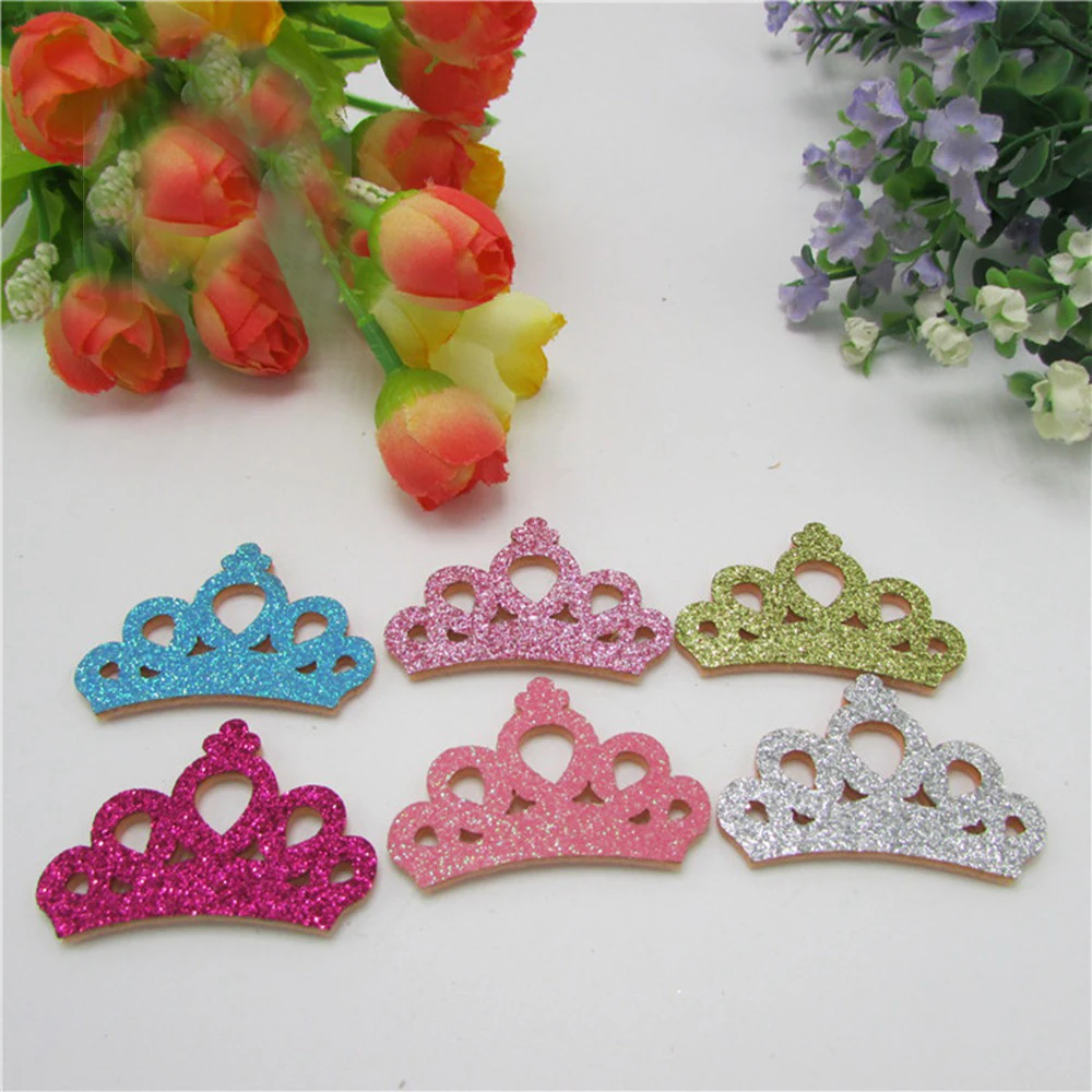 100pcs/lot Glitter Leather fabric Cute Princess Crown padded applique Crafts for headwear bag shoe garment DIY accessories