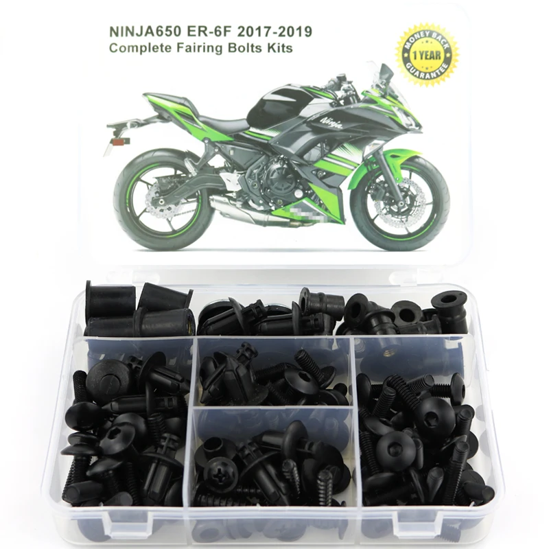 Passend für Kawasaki Ninja 650 ER6F ER-6F 2017 2018 2019. Komplettes Motorrad-Verkleidungsschrauben-Set, Karosserieschrauben, Clips und Muttern