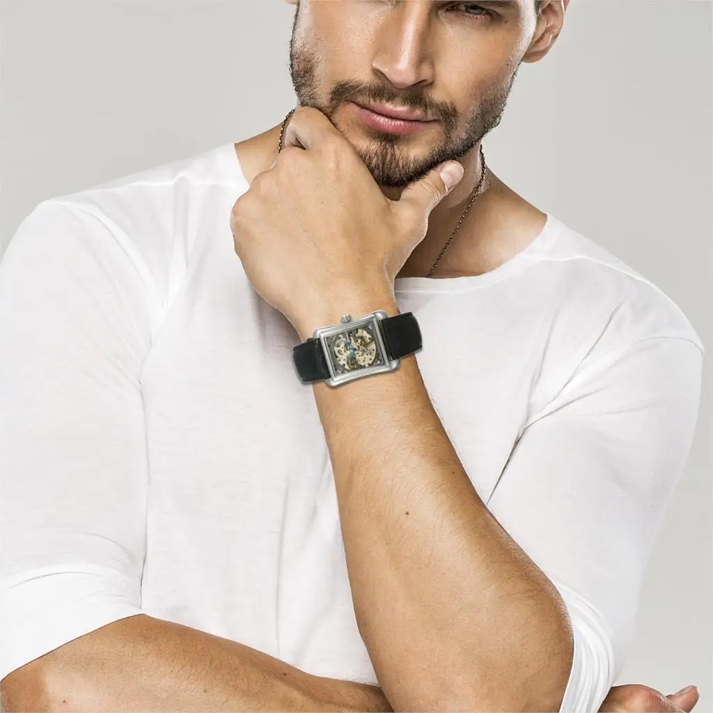 LANCARDO-남성용 자동 기계식 시계, 남성용 시계, Reloj Relogio Masculino, 남성용 가죽 스트랩 손목시계, 심플한 시계