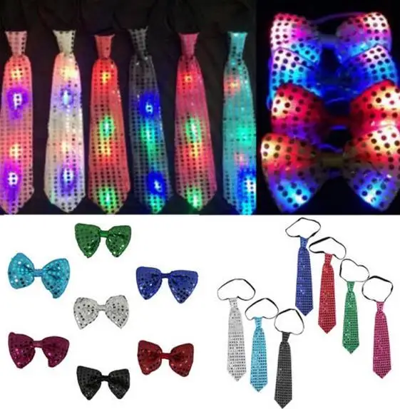 Unisex Sequins LED Necktie Light Up Neck Tie luminous Flashing Bowtie Party Favor gift Christmas Halloween club bar stage props