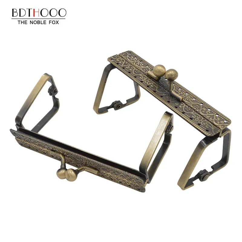 10Pcs 9cm Metal Purse Frame Handle for Clutch Bag Handbag Accessories Making Kiss Clasp Lock Square  Antique Bronze  Hardware