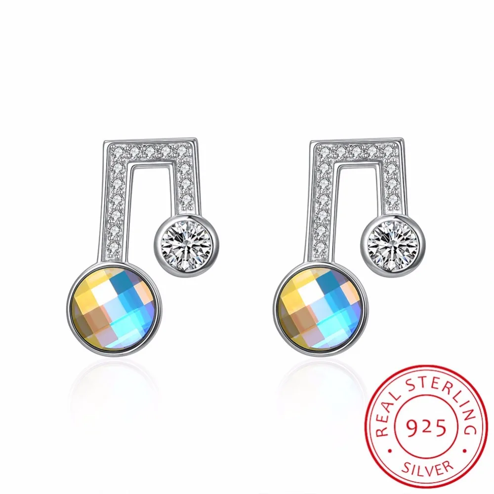 Pendientes de plata de ley 925 con cristales Swarovski, joyería fina, a la moda, con nota musical pequeña, regalo para niñas y mujeres