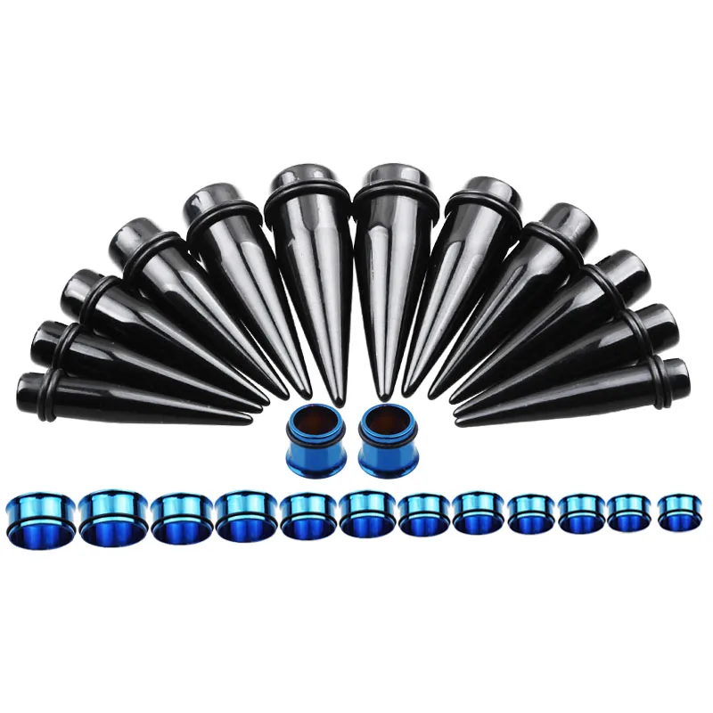 10-20mm 24pcs/lot Steel Acrylic Ear Gauge Tapers And Plugs Stretching Kits Flesh Tunnel Expansion Body Piercing Jewelry Unisex