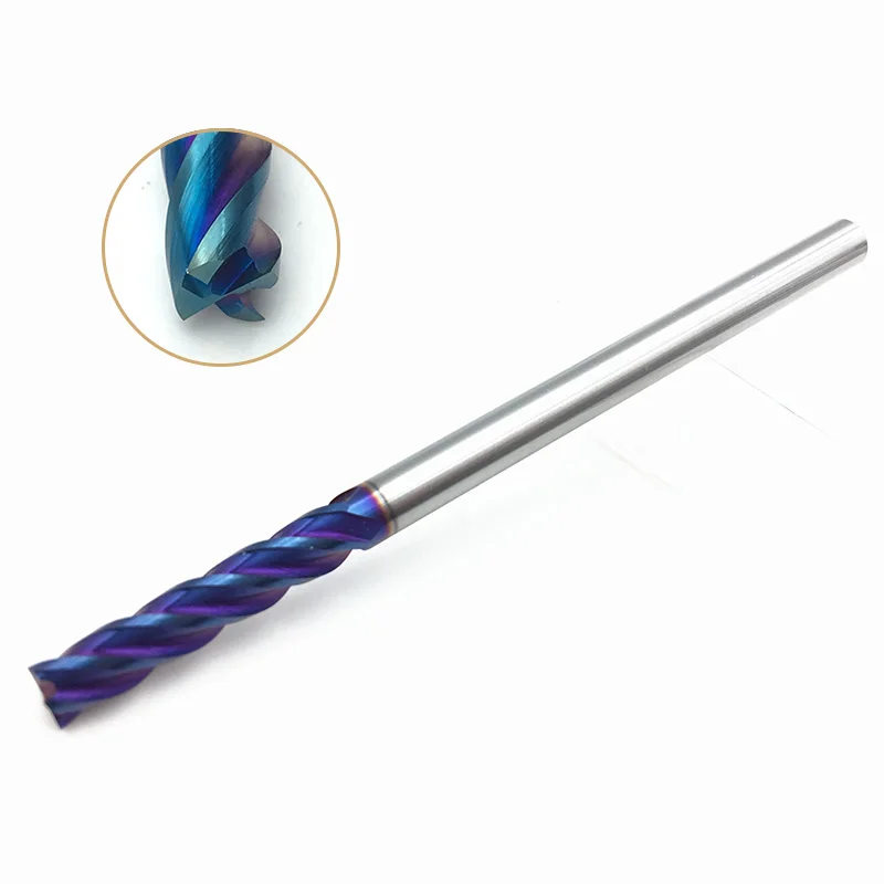 مطحنة نهاية 6 مللي متر ، 100 مللي متر ، HRC65 4Flute D6 * 100l ، ساق مستقيمة ، مطلية باللون الأزرق ، كربيد صلب