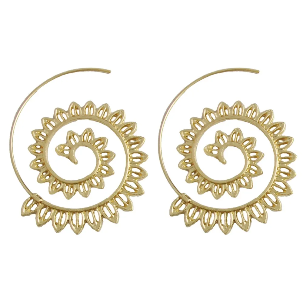 Bohemia Ethnic Personality Round Spiral Drop Earrings Exaggerated Love Heart Whirlpool Gear Ear Jewelry for Women Beach Brincos