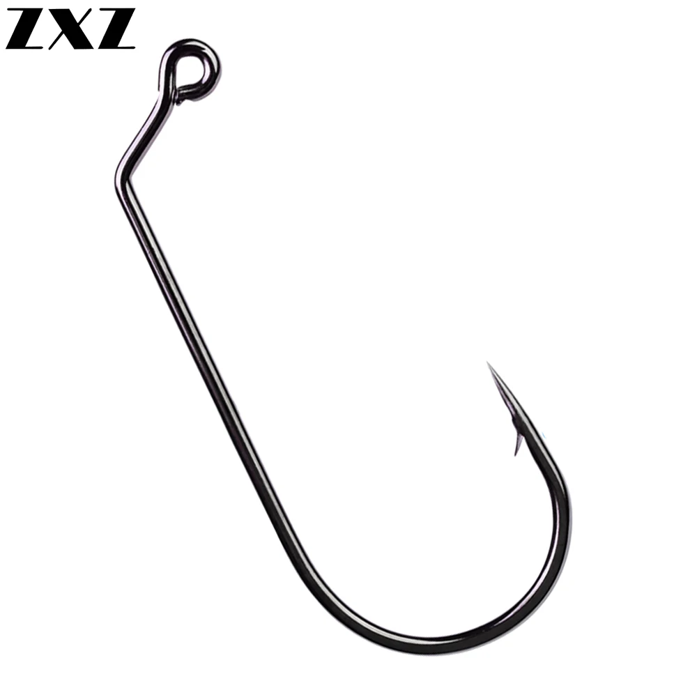 50Pcs/lot New Big Carbon Steel Crank Hooks Super Sharp 1/0# 5/0#for Soft Worm Bait Offset Long Jigging Hook Fishhooks for Fish