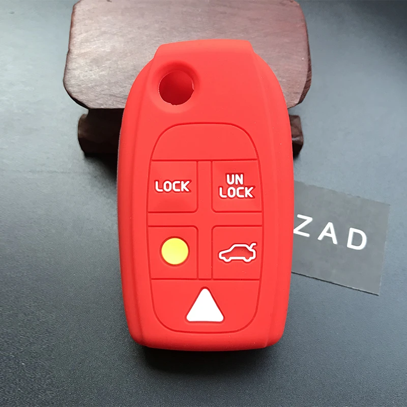 ZAD Silicone Rubber car Key Case Cover holder protect set for Volvo S80 S60 V70 XC70 XC90 D05 Folding Flip 5 buttons Remote key