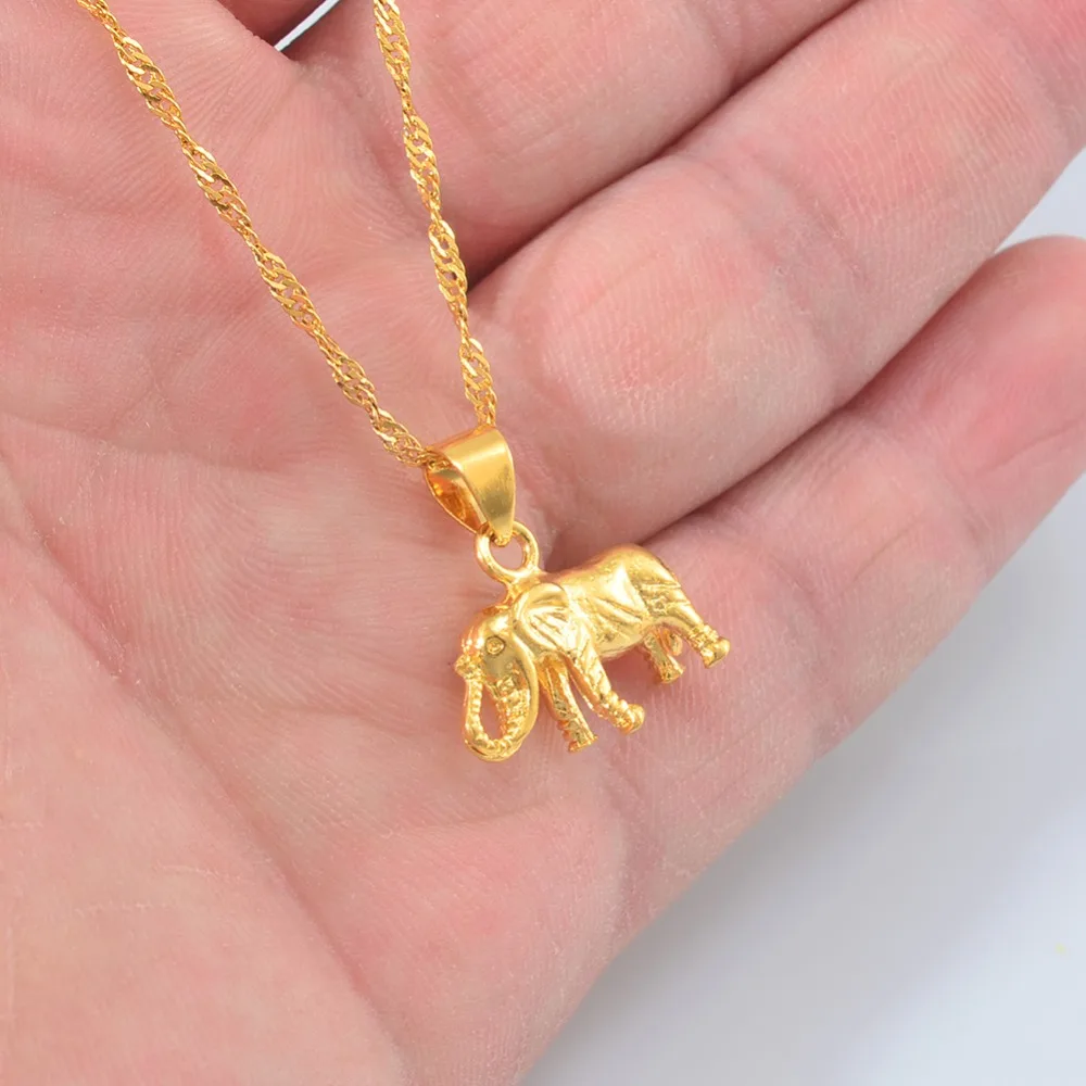 Anniyo SMALL Elephant Pendant and Chain Necklaces for Women Girls,Silver Color/Gold Color Charm Animal Jewelry  @003009