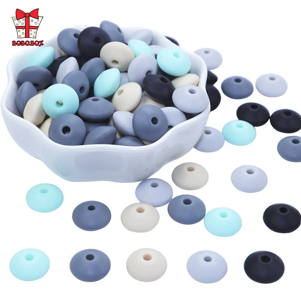 BOBO.BOX Lentil Silicone Teether 12mm 50pcs Silicone Beads DIY Bead Teething Nursing Necklace Food Grade Silicone Abacus Beads