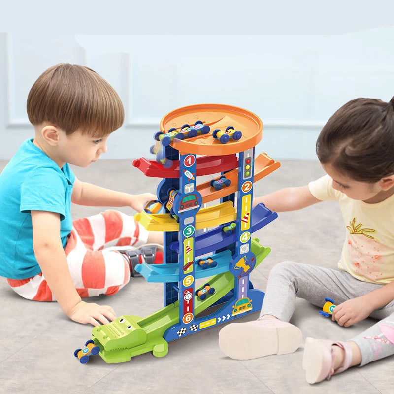 7-Layer Ramp Race Track & 6 Mini Inertia Car Sliding Toys Baby Toddler Motor Skill Developmental Toys Kids Children Gifts