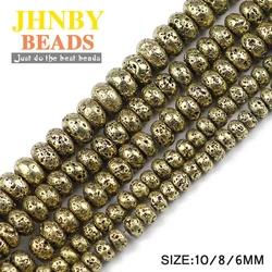 JHNBY Antique bronze Lava Natural Stone beads 6/8/10MM Hematite volcanics Flat Round Loose beads for Jewelry bracelet Making DIY