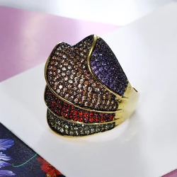 Colorful crystal big ring bijuteria feminina fashion Jewelry Gold Multi color Ring's for party Stunning Luxury jewellery