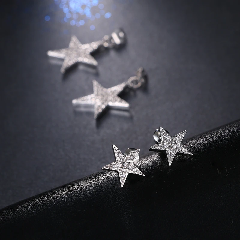 EMMAYA New Fashion Geometric Luxury Double Star Earrings For Women White Gold Silver Color Brincos