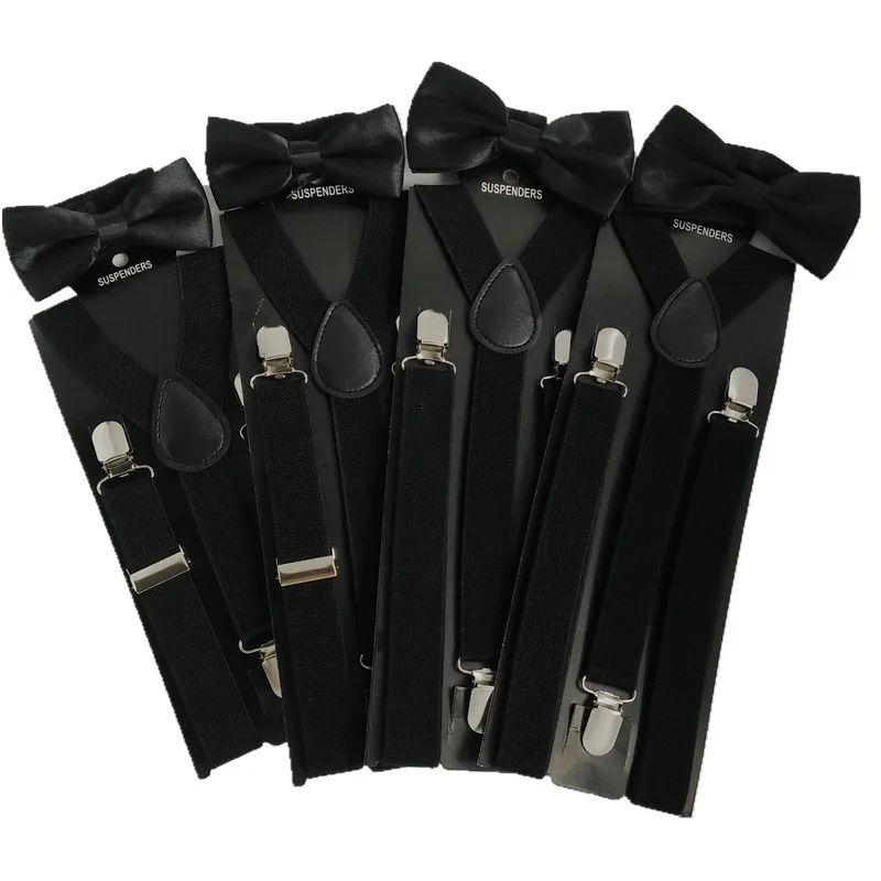 LB001-4 ขนาดสีดำ Suspenders Bow Tie ชุดสำหรับเด็กทารกผู้ใหญ่เสื้อผ้าอุปกรณ์เสริม