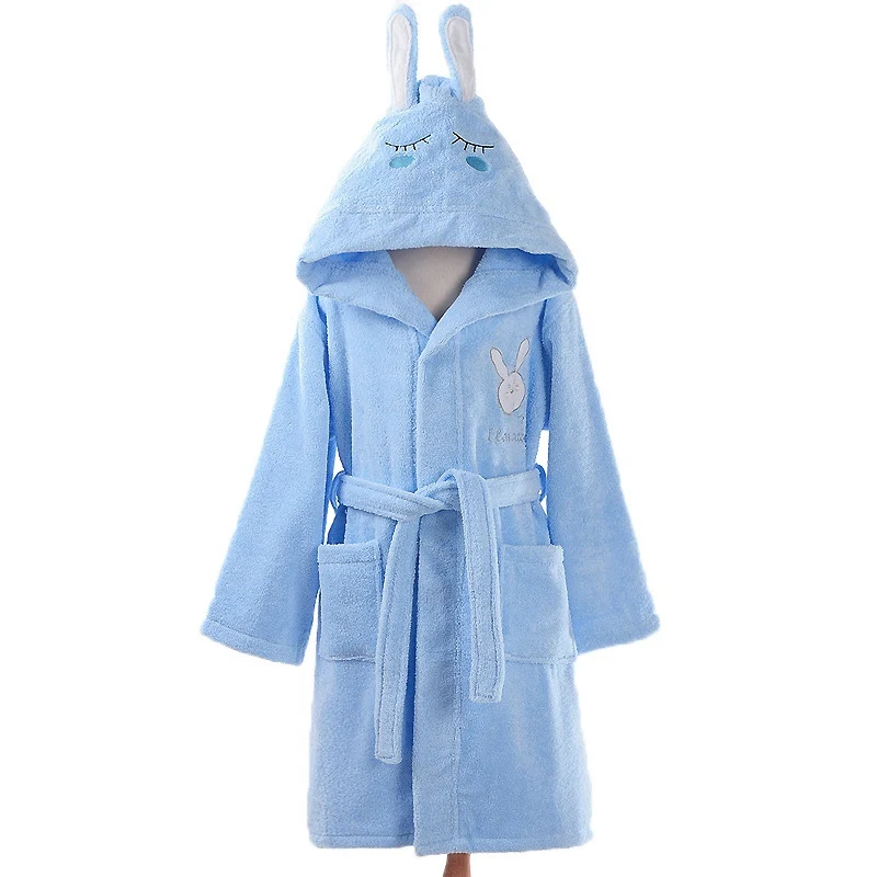 Bathrobes Kids 100% Cotton Baby Cartoon Sleepwear Hooded Baby Robes Boys Men Pajamas Thickening Home Clothing Autumn Winter