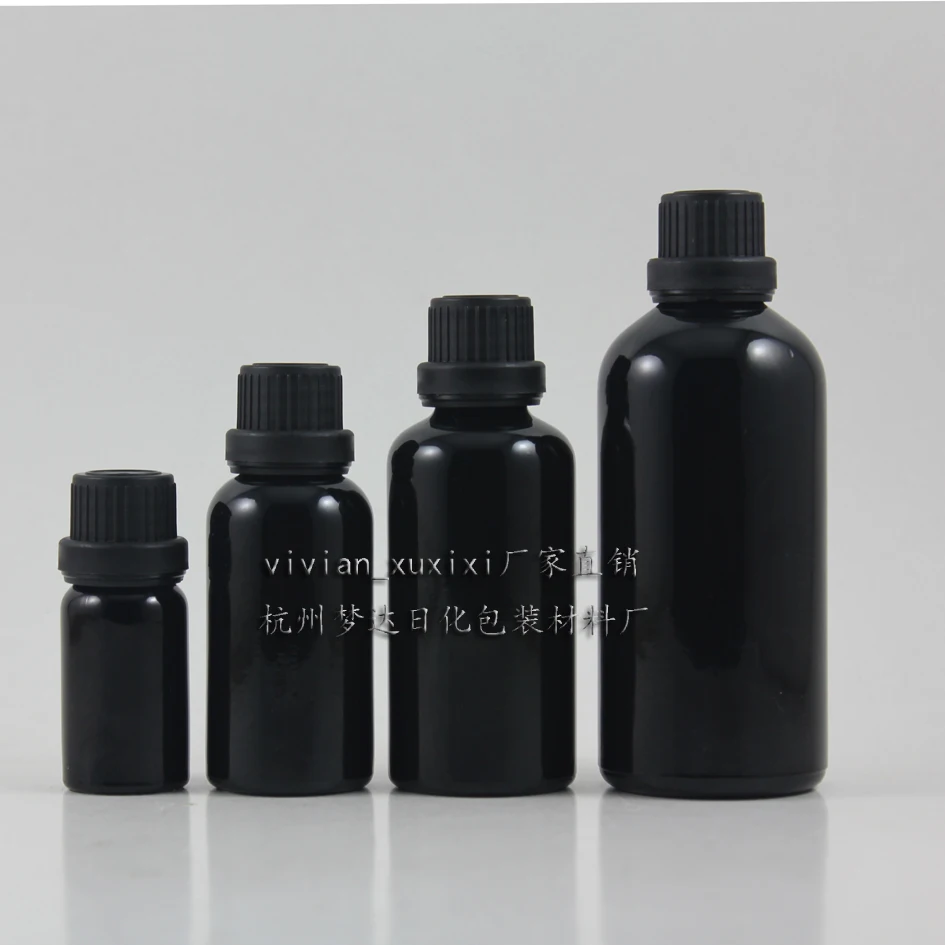 

wholesale 50pcs 30ml shiny black glass bottle with big plastic cap,black 30 ml empty glass essential oil bottle wholesale