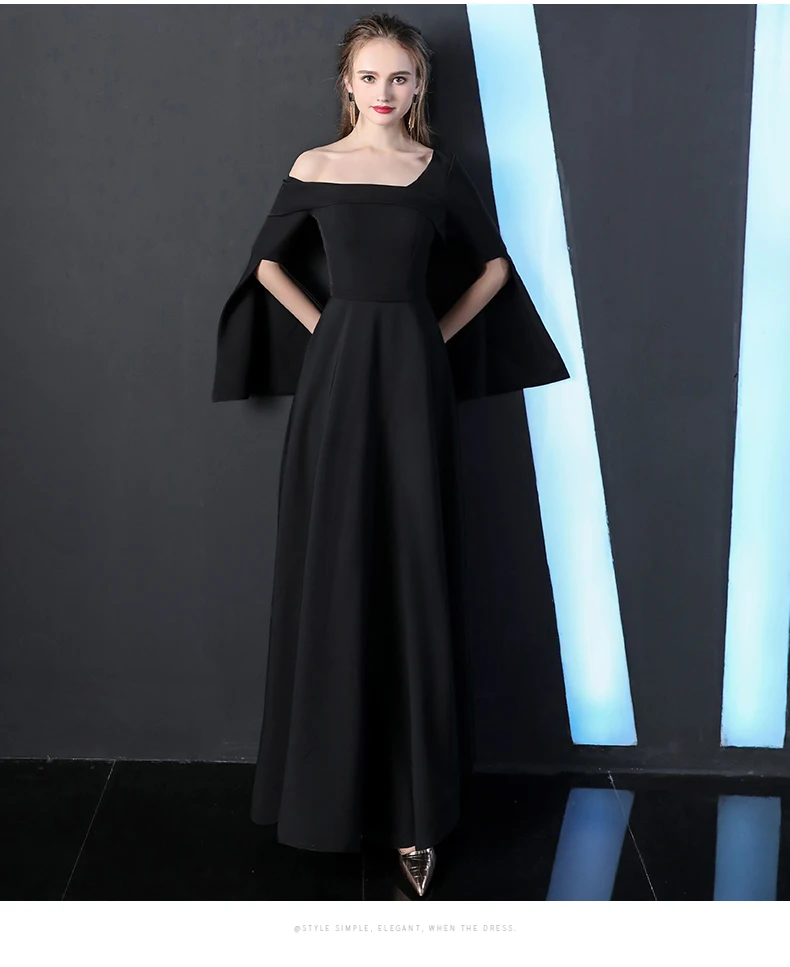 

Elegant black evening dress long cloak sleeve prom dress for graduation party gown new year formal gown Vestido de festa