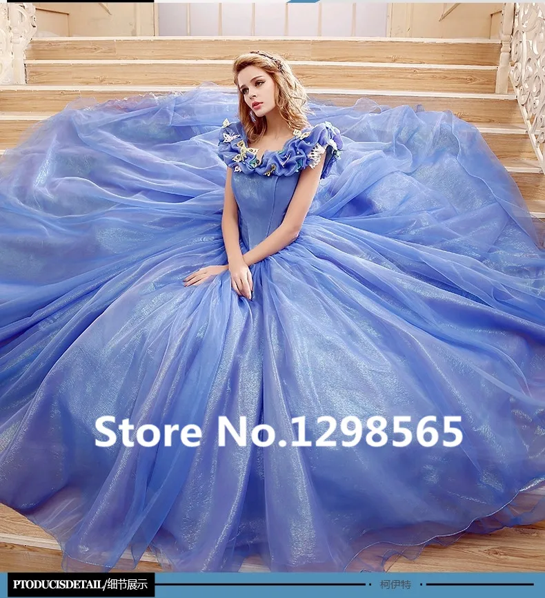 2015 Movie Cinderella Dress Cinderella Wedding Dress Blue & White Dress New Cinderella halloween costumes for women