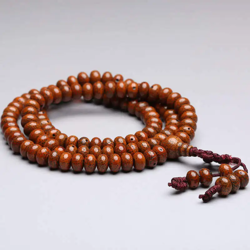 BRO003 Buddhist 108 Old Red Star Moon Bodhi Rosary 9x6mm Natural Real Lotus Bodhi Prayer Abacus Beads