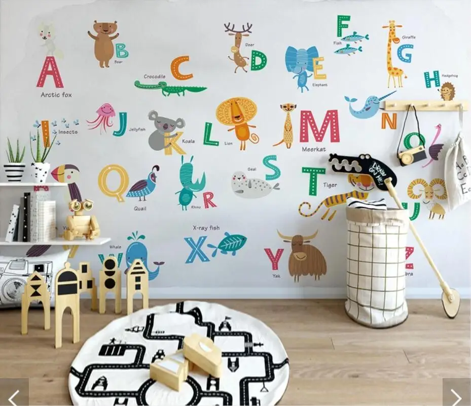 Nordic Carton 26 Letter for Kids Room Wallpaper Mural Art  Decals   Paper Rolls Contact  Roll 3d  s