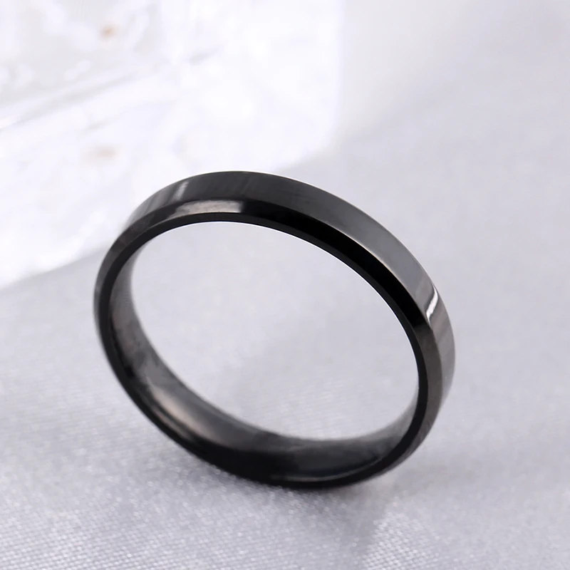 4mm Bright Polish Black Color Titanium Ring For Men and Women