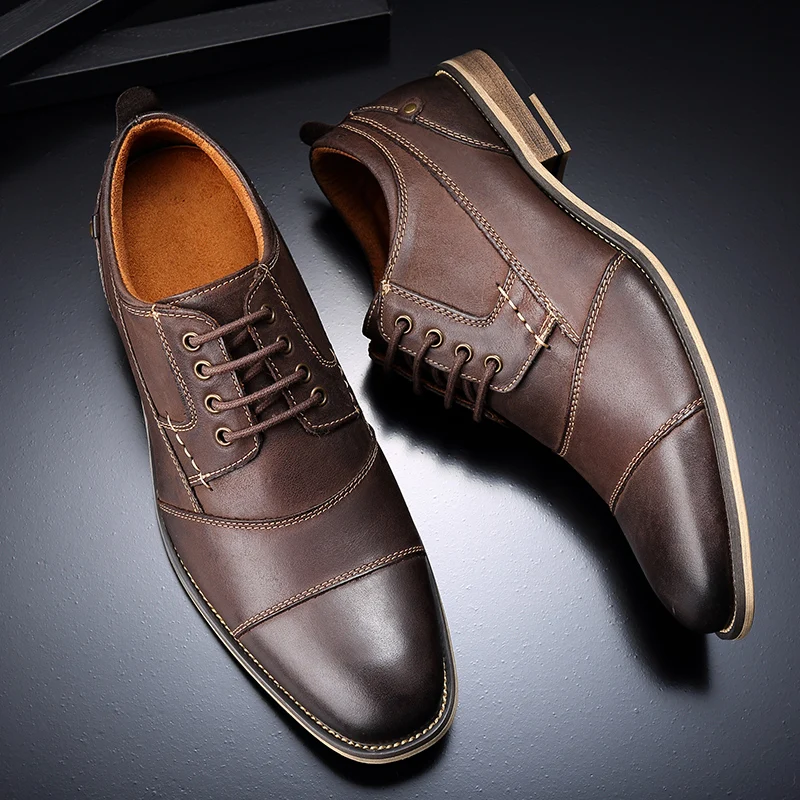 2022 Spring New Men\'s Business Dress Shoes Genuine Leather England Fashion Casual Oxfords Shoes Classic Three Colors Size 7.5-13