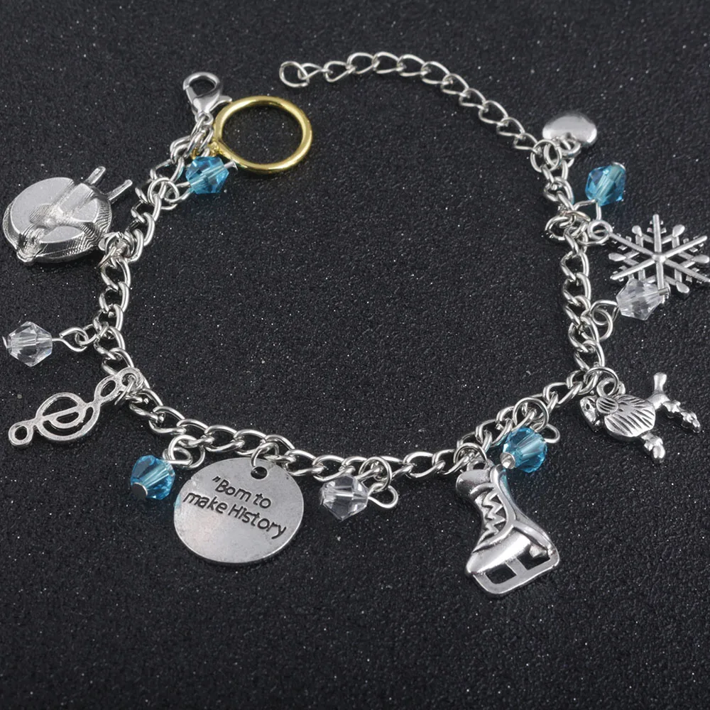 New Japanese YURI on ICE Charm Figure skating Bangles Bom To Make History Woman Girl Luck Crystal Bracelet