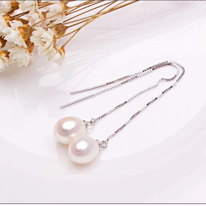 

Pearl earrings Real natural freshwater pearls 925 sterling silver Earings fashion jewelry Korean earrings Long pearl earrings