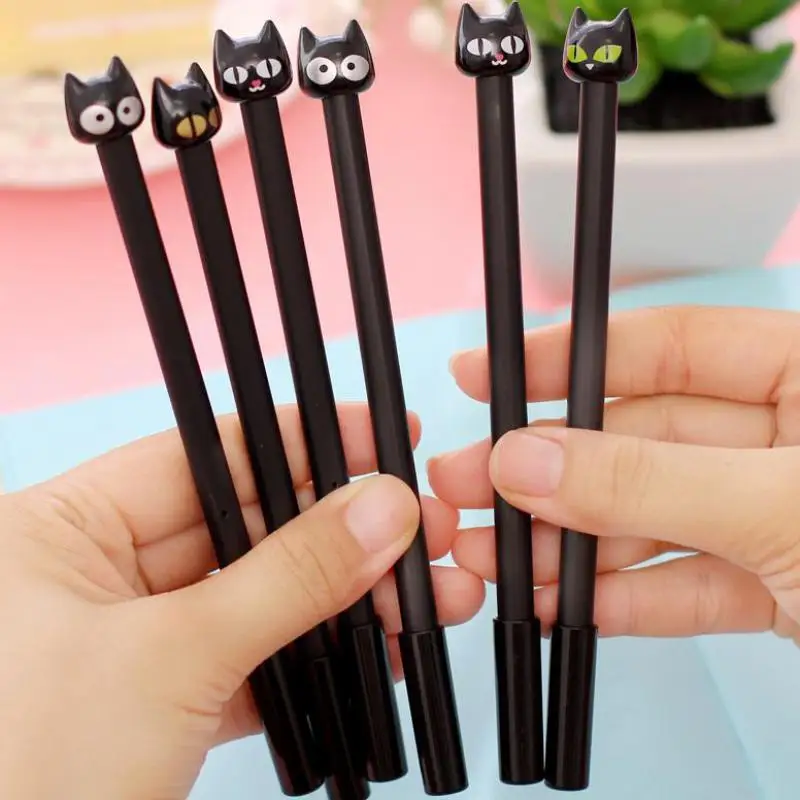 Jonvon Satone 5pcs Black Cat Pen Black Cat Doll Neutral Pen 0.5mm Cartoon Pattern Pen Gel Cute Korean Stationery School Supplies