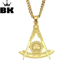Stainless Steel Mens Gold Plated Past Master with Sun Masonic Pendant Necklace With 5mm 70cm Cuban Chain Regalia Freemas Jewelry