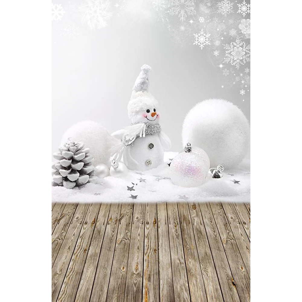 

Falling Snowflakes White Snowman Winter Scenic Photography Backdrops Baby Kids Children Christmas Photo Background Wood Floor