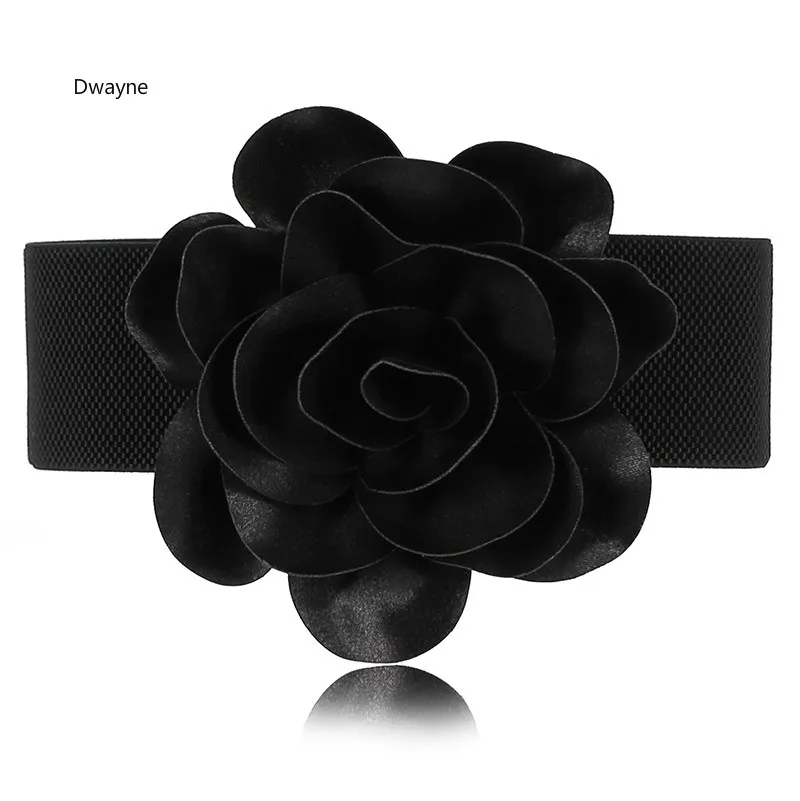 

Korean Fashion 11CM Flower Elastic Stretch Waist Belt Wide Stretch Waistbands Buckle Flower Dress Wasit Belt For Women