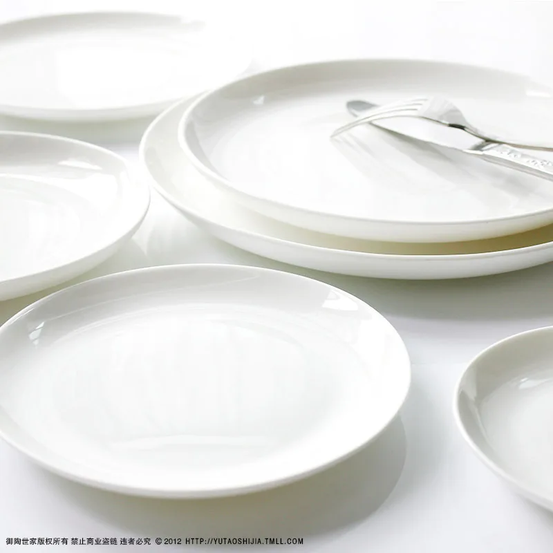 

white bone china lead-free flat plate steak dish salad plate