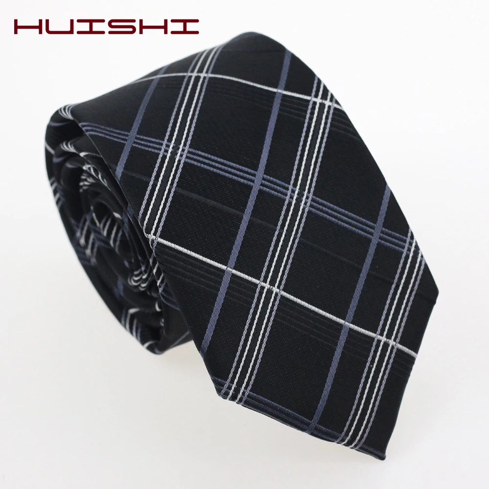 HUISHI-corbatas de Jacquard para hombre, corbata fina de 7cm a cuadros, color azul, rojo, morado y negro, ideal para regalo