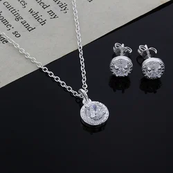 HOT promotion Lover gifts cute silver color  fashion noble women shiny crystal CZ necklace earring jewelry set Wedding cs006