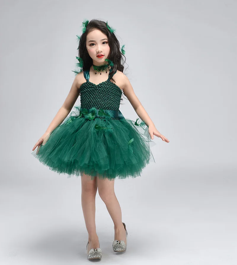 POSH DREAM Teal Green Flower Children Party Dresses Emerald Photography Girl Princess Tutu Dresses with Train Kids Girls Clothes