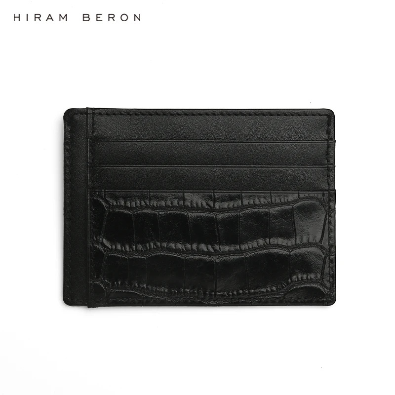 Hiram beron 모노그램 서비스 럭셔리 가죽 rfid 슬림 남성 지갑 블랙 선물 패키지 dropship