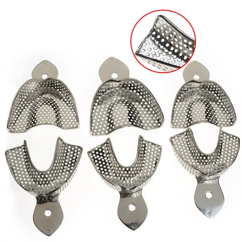 1 Set Dental Lab Equipment L/M/S Size Upper Lower Stainless Steel Impression Trays For Dental Lab Free Shipping