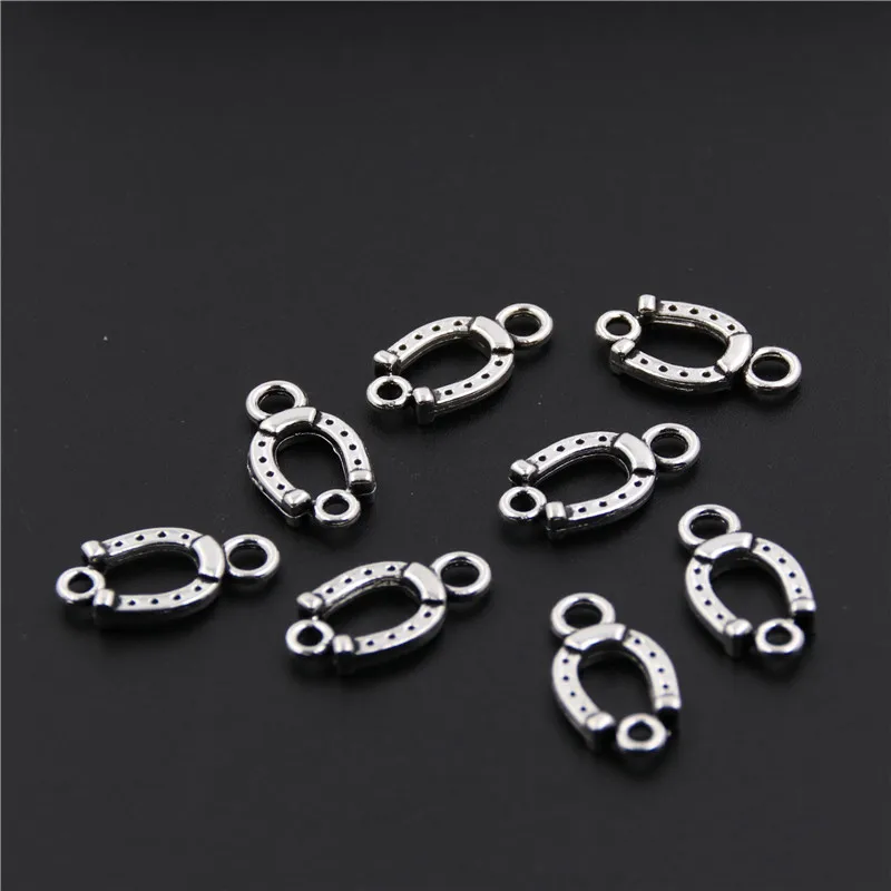 50pcs  Silver Color Tone Horseshoe Hole Necklace Bracelet Connectors Charms For Jewelry Making DIY Handmade Craft A940