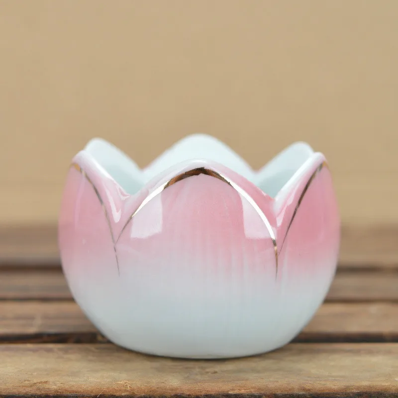 Buddhist Supplies Ceramic Large Lotus Butter Lamp for Buddha Long Light Lotus-shaped Ceramic Oil Lamp Butter Lamp