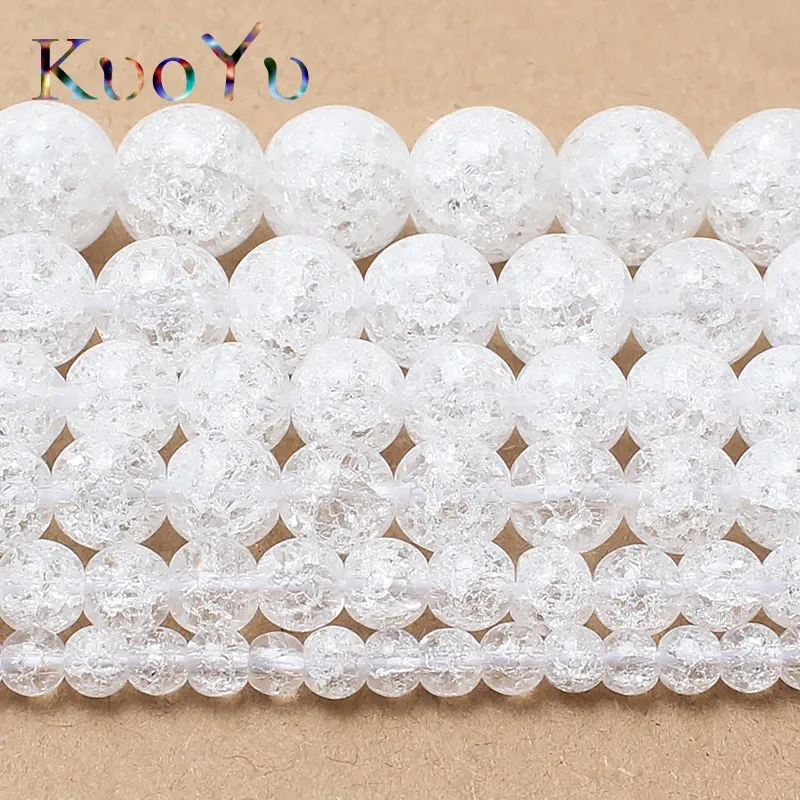 Natural Snow White Cracked Quartz AB Multicolor Crystal Glass Beads Round Spacer Loose Beads For Jewelry Making DIY Bracelets