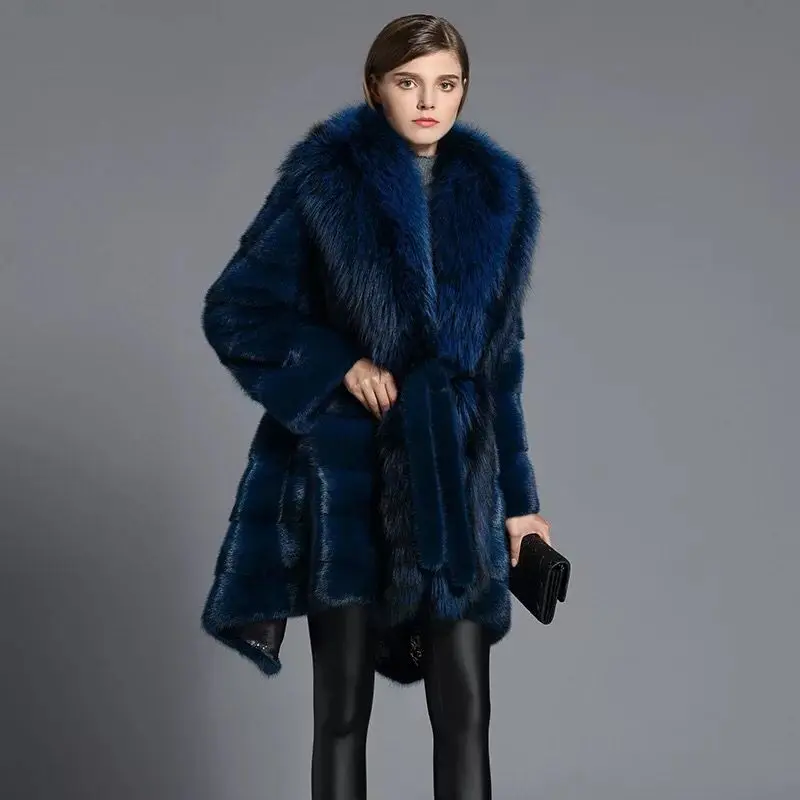 HDHOHR 2024 High Quality Real Mink Fur Coats Full Pelt Fashion Natural Mink Fur Jackets Winter Female With Hood Fur Warm Jacket