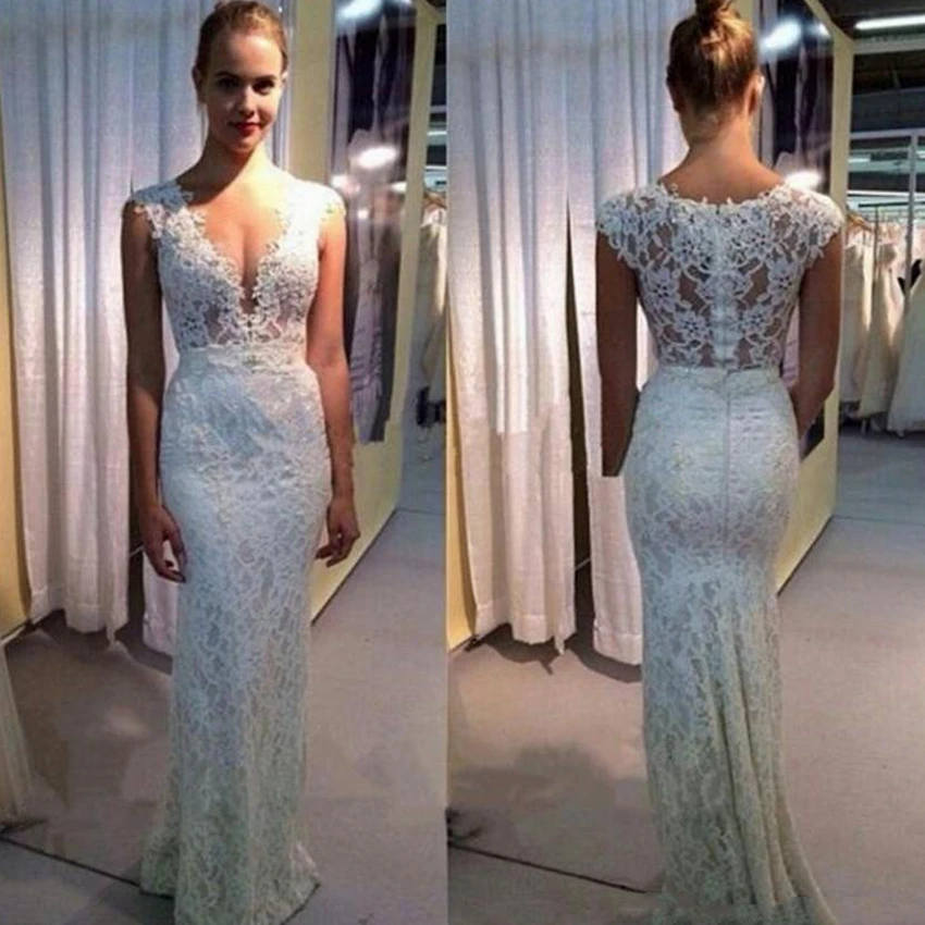 2021 abiti da sposa a sirena in pizzo con scollo a v lunghezza del pavimento cerniera indietro nuovi abiti da sposa da sposa formali Robe De Mariage