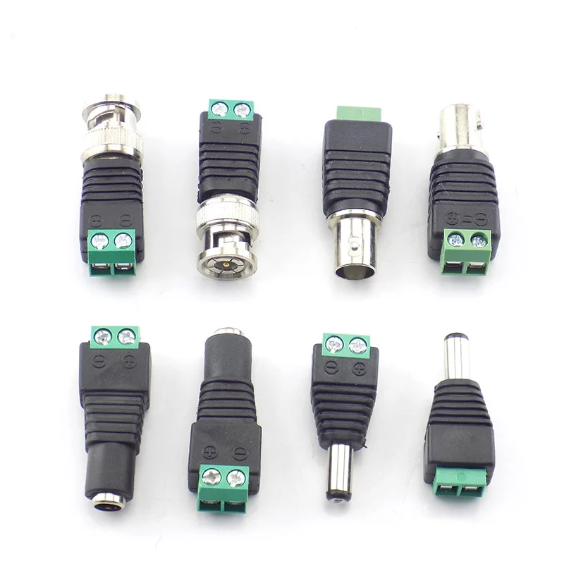 5pcs 12V BNC DC male female plug adapter power supply Connector 5.5X2.1MM Connectors Coax Cat5 for Led Strip Lights CCTV Camera