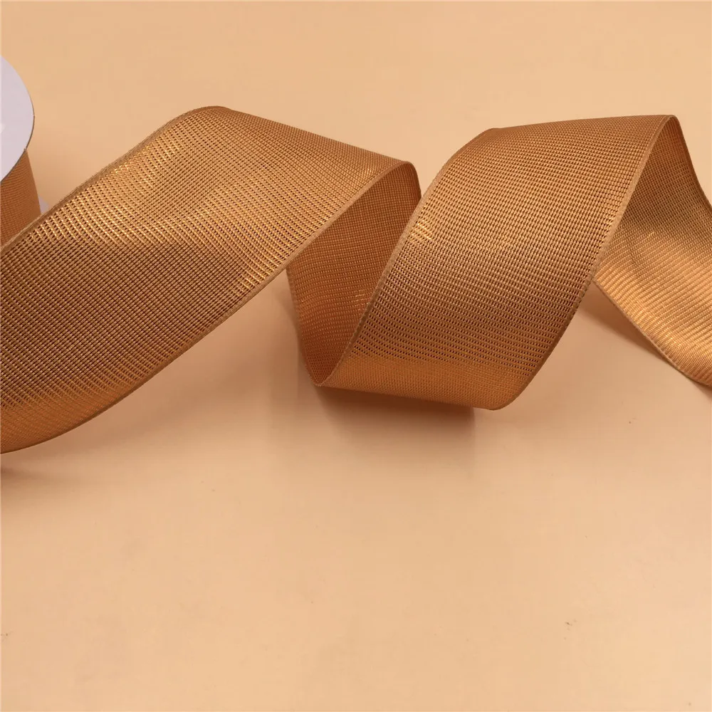 

38mm X 25yards Wired Edge Golden Lurex Metallic Ribbon for Gift Bow,Wedding,Cake Wrap,Tree Decoration,Wreath N2030