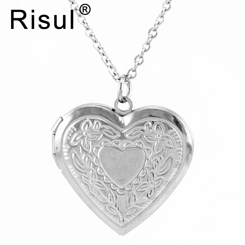 Risul Stainless Steel Photo Frame Memory Locket Pendant Necklace Heart lockets chokers rolo chain collares mujer Gift